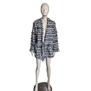 Zara Blue, Brown and White Shaggy Cardigan
